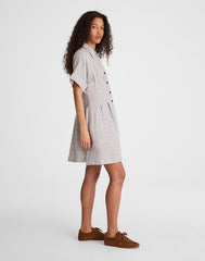 The Perry Mini Shirtdress in 100% Linen BLACK WHITE MINI STRIPE