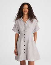 The Perry Mini Shirtdress in 100% Linen BLACK WHITE MINI STRIPE