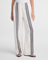 Pull-On Pants in Linen Blend BOLD PLACEMENT STRIPE BLACK