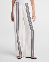 Pull-On Pants in Linen Blend BOLD PLACEMENT STRIPE BLACK