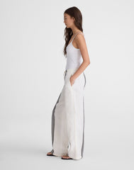 Pull-On Pants in Linen Blend BOLD PLACEMENT STRIPE BLACK