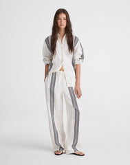 Pull-On Pants in Linen Blend BOLD PLACEMENT STRIPE BLACK