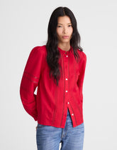 Lace-Insert High-Neck Pintuck Top CHERRY