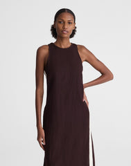 The Elena Midi Dress in 100% Linen COCOA