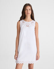 Embroidered Mini Shift Dress in Poplin WHITE