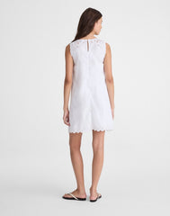 Embroidered Mini Shift Dress in Poplin WHITE