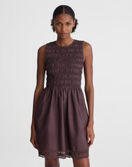 The Embroidered Melody Smocked Mini Dress CHOCOLATE PLUM