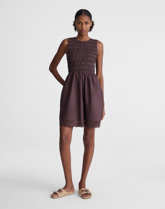 The Embroidered Melody Smocked Mini Dress CHOCOLATE PLUM