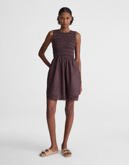 The Embroidered Melody Smocked Mini Dress CHOCOLATE PLUM
