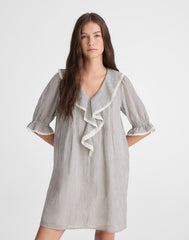 The Blaire Mini Dress BLACK AND IVORY MICRO STRIPE