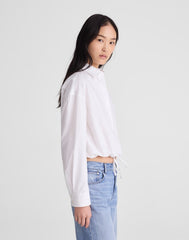 Drawstring Button-Up Shirt in Poplin WHITE