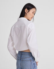 Drawstring Button-Up Shirt in Poplin WHITE