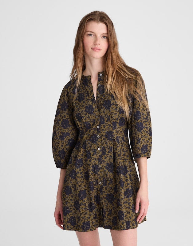 Sculptural-Sleeve Pleated Mini Dress CHATEAU OLIVE