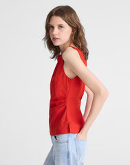 Cinched Boatneck Sleeveless Top in 100% Linen WILD POPPY