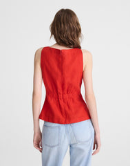 Cinched Boatneck Sleeveless Top in 100% Linen WILD POPPY