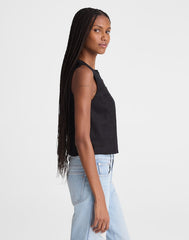 Button-Front Shell Top in 100% Linen JET BLACK