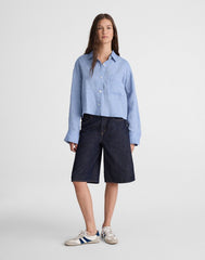 Straight-Hem Shirt in 100% Linen SUNFADED BLUE