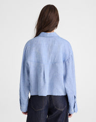 Straight-Hem Shirt in 100% Linen SUNFADED BLUE
