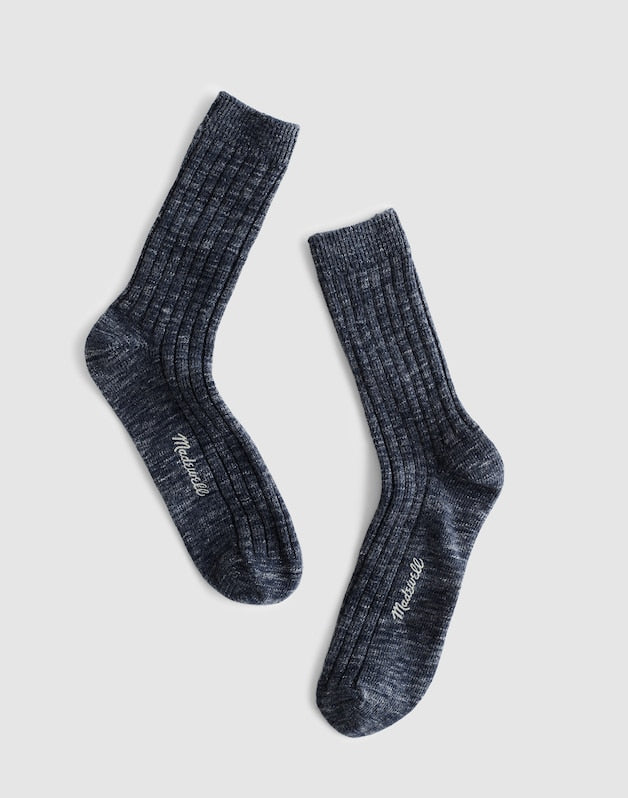 Ribbed Crew Socks in Cotton NAVY HEATHER
