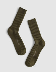 Ribbed Crew Socks in Cotton OLIVE HEATHER