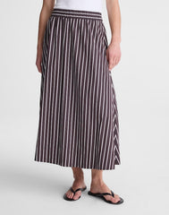 A-Line Midi Skirt in Striped Poplin CHOCOLATE PLUM
