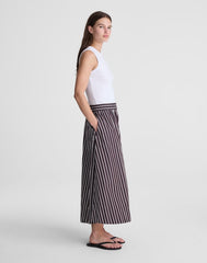 A-Line Midi Skirt in Striped Poplin CHOCOLATE PLUM