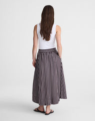 A-Line Midi Skirt in Striped Poplin CHOCOLATE PLUM