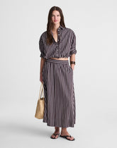 A-Line Midi Skirt in Striped Poplin CHOCOLATE PLUM