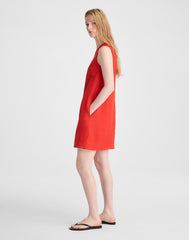 Embroidered Mini Shift Dress in 100% Linen WILD POPPY