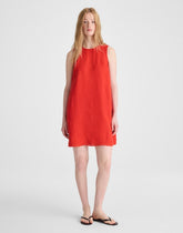 Embroidered Mini Shift Dress in 100% Linen WILD POPPY