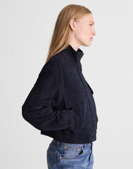 Funnel-Neck Utility Jacket in Suede CLASSIC NAVY