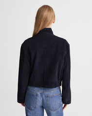Funnel-Neck Utility Jacket in Suede CLASSIC NAVY