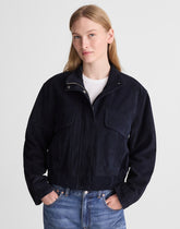 Funnel-Neck Utility Jacket in Suede CLASSIC NAVY