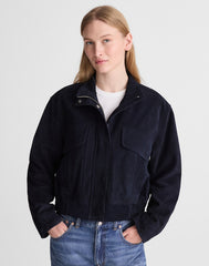 Funnel-Neck Utility Jacket in Suede CLASSIC NAVY