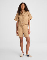 Boxy Crop Button-Up Shirt in Airy Denim FAWN