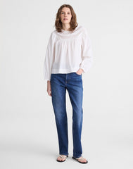 Lace-Insert High-Neck Top WHITE