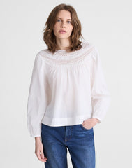 Lace-Insert High-Neck Top WHITE