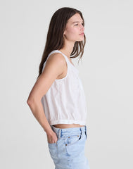 Lace-Insert Pintuck Sleeveless Top WHITE