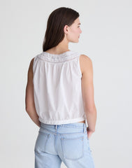 Lace-Insert Pintuck Sleeveless Top WHITE