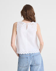 Embroidered Shell Top in Poplin WHITE