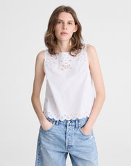 Embroidered Shell Top in Poplin WHITE