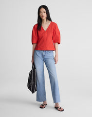 Sculptural V-Neck Top in Poplin WILD POPPY