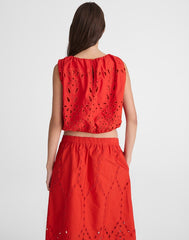 Embroidered Sleeveless Bubble Top in Poplin WILD POPPY