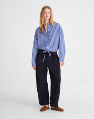Drawstring Button-Up Shirt in Poplin FRENCH BLUE
