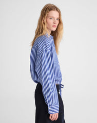 Drawstring Button-Up Shirt in Poplin FRENCH BLUE