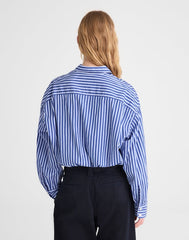 Drawstring Button-Up Shirt in Poplin FRENCH BLUE