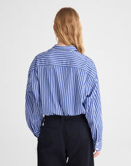 Drawstring Button-Up Shirt in Poplin FRENCH BLUE