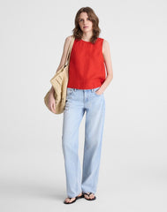 Shell Top in 100% Linen WILD POPPY