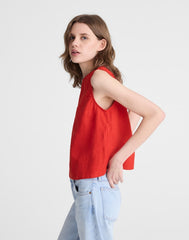 Shell Top in 100% Linen WILD POPPY