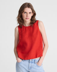Shell Top in 100% Linen WILD POPPY